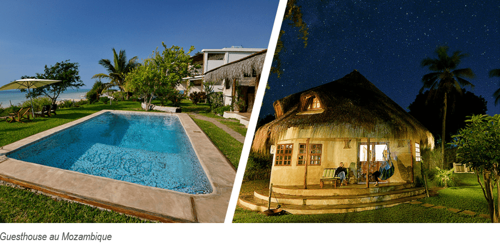 chambre d’hôtes au Mozambique : extérieur avec piscine et chalet