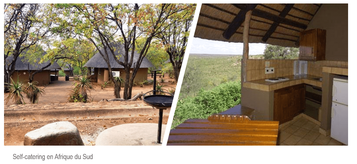 chalet self catering du parc kruger et zoom sur sa kitchenette