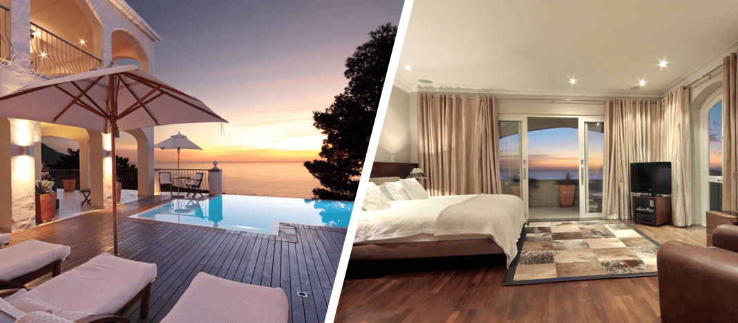 villa avec piscine au cap et sa chambre, toutes deux avec vue mer