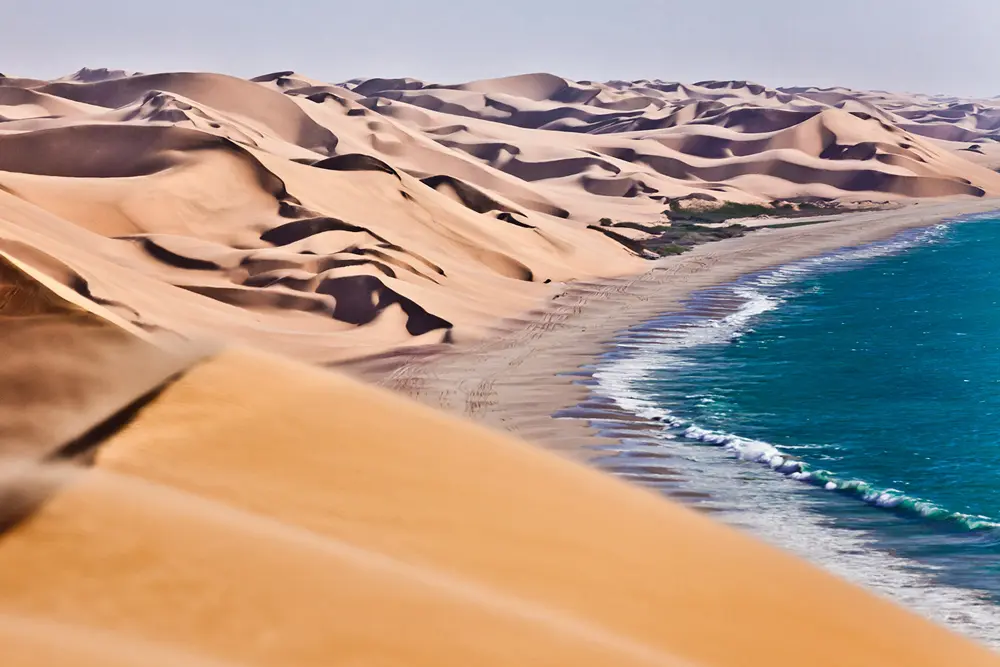 Les dunes du Namib à perte de vue accolées à l'océan