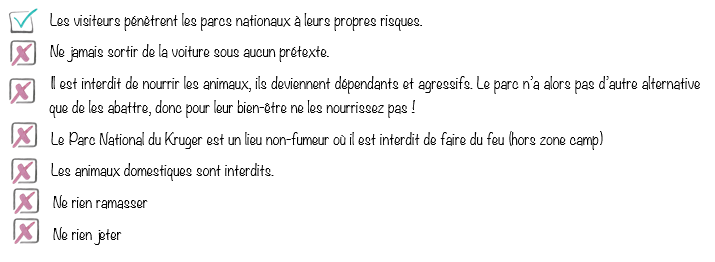 Liste des règles de sécurité avec des tick verts et des croix rouges