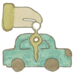 Icone dessin location de voiture avec voiture et clé