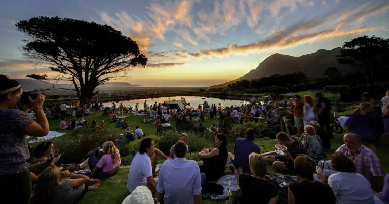 Personnes assises sur les pelouses du marché de cape point vineyards