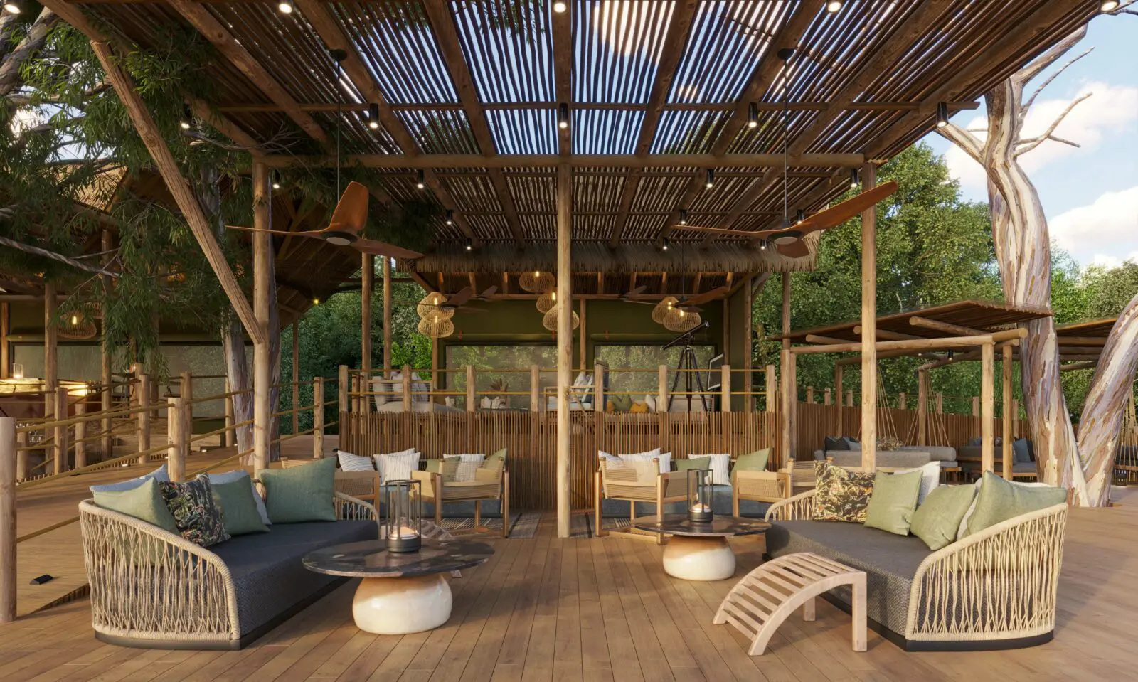 Elégant lounge extérieur en bois dans des tons de beige