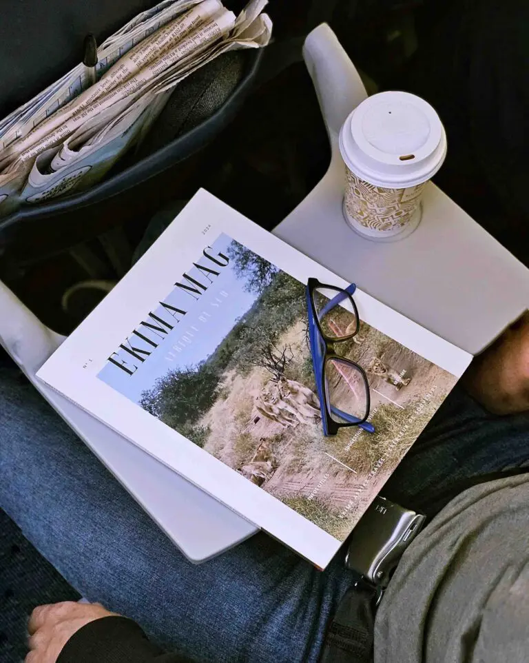 Zoom sur le magazine Ekima Mag Afrique du Sud posé dans l'avion