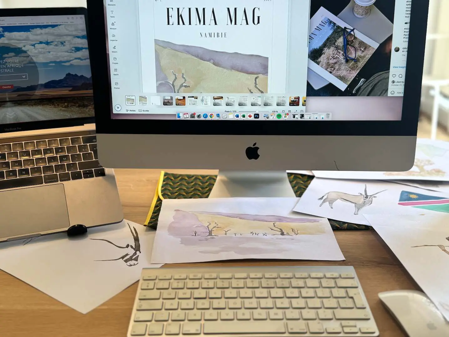 Le magazine en cours de réalisation via ordi et dessins
