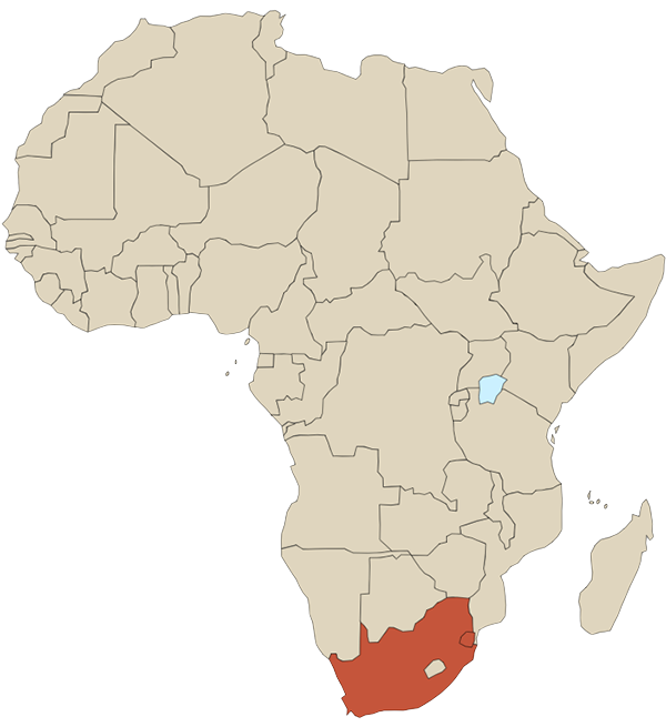 carte de l'Afrique avec l'Afrique du Sud et eswatini coloriés