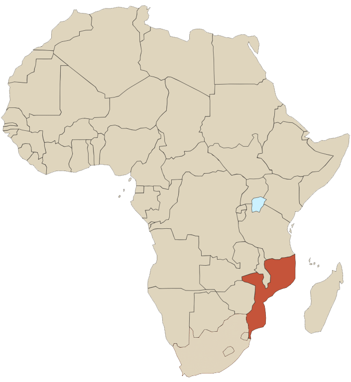 carte afrique avec le Mozambique colorié