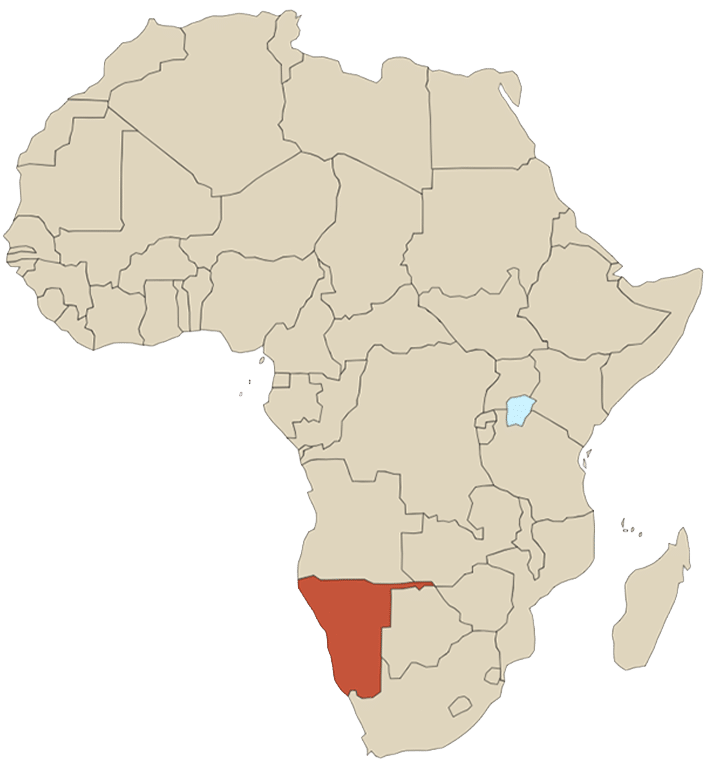 carte du continent africain avec la Namibie coloriée