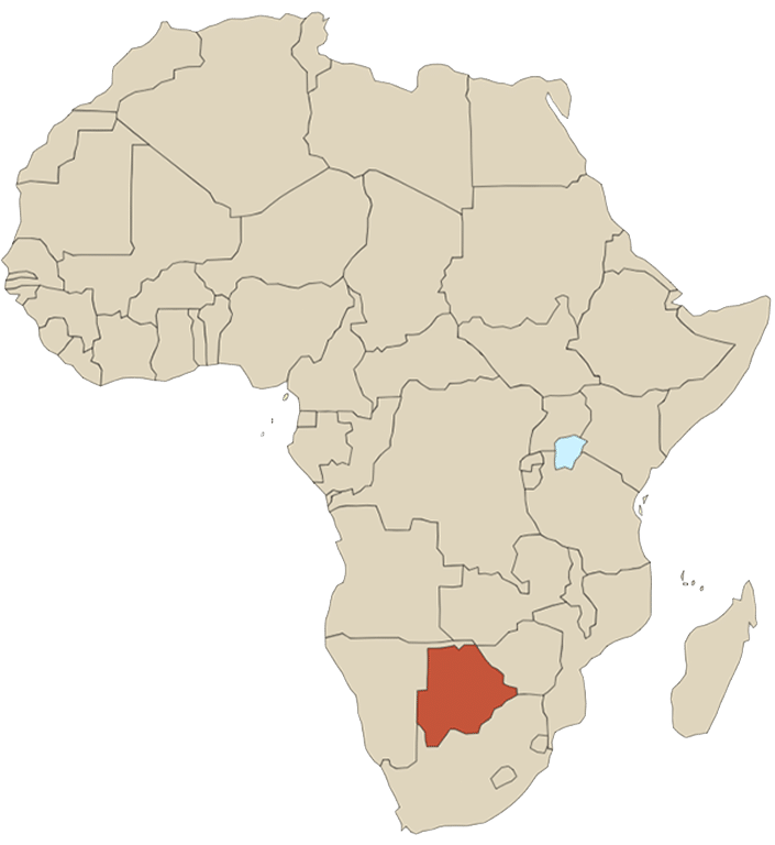 carte du continent africain avec le Botswana colorié