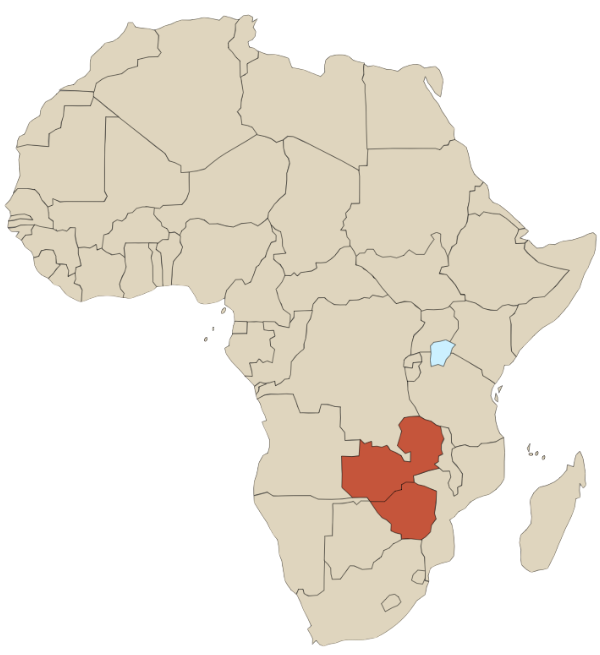 carte afrique avec Zambie et Zimbabwe coloriés