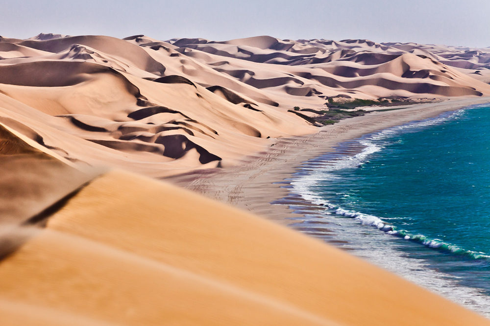 Les dunes du Namib à perte de vue accolées à l'océan