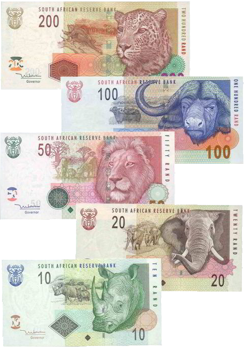 La tête de chaque big 5 représentée sur les billets sud-africains