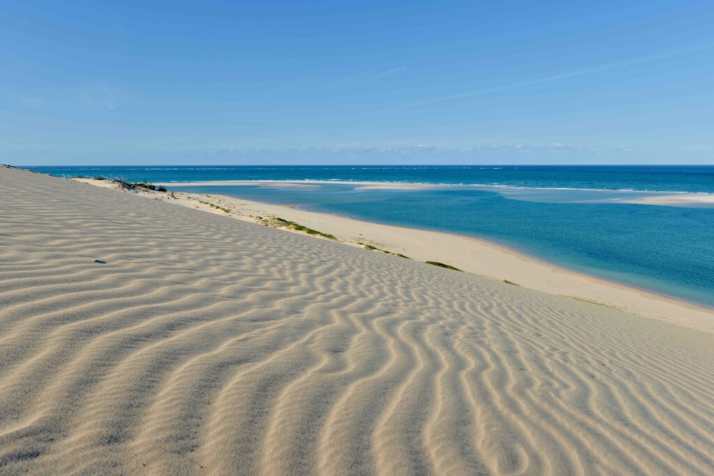 Dunes ondulées par le vent sur l'île de Bazaruto