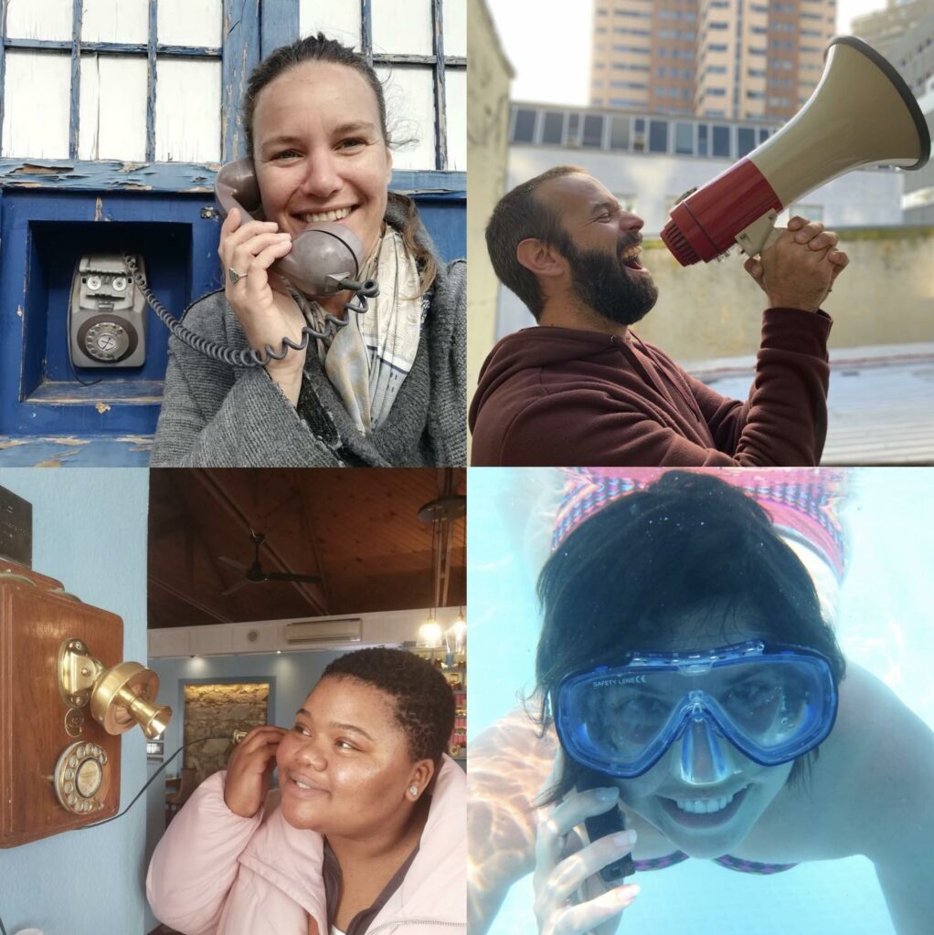 4 photos des membres de l'équipe en train de téléphoner n'importe où