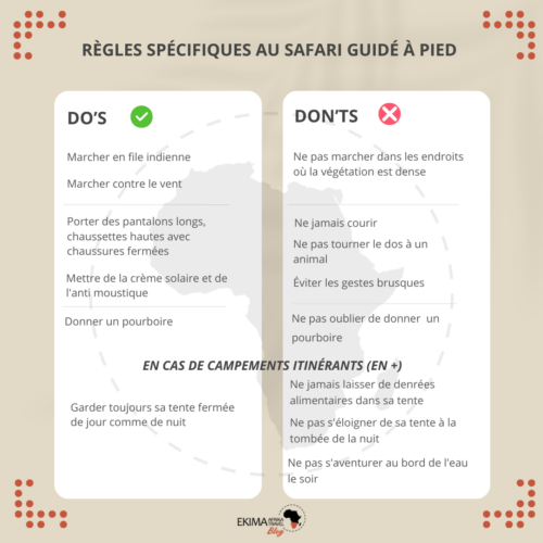 Visuel des règles de sécurité à suivre en safari à pied